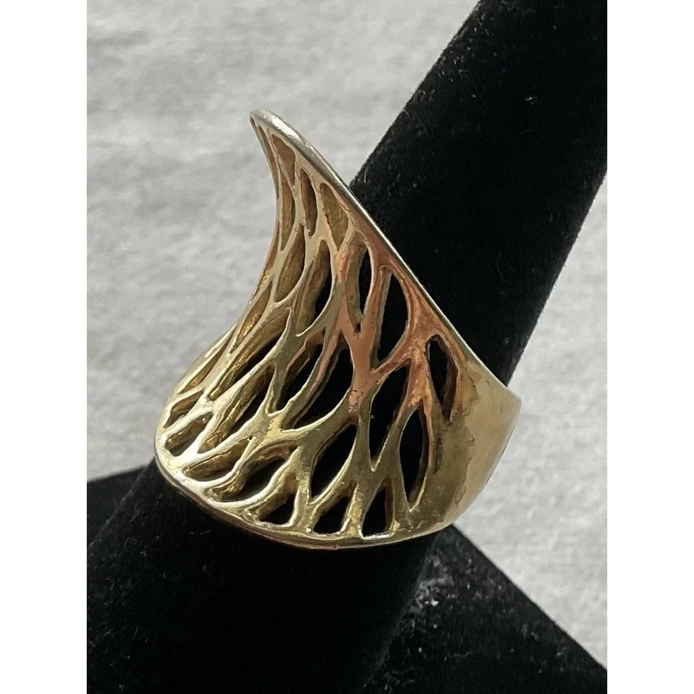Vintage Mexico 925 Sterling Silver Gold Vermeil Modernist Ring Size 7